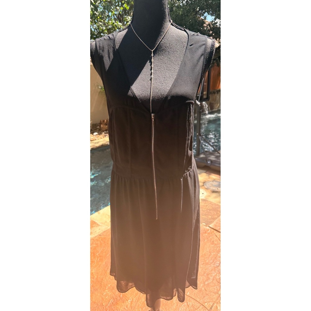Bebe Black‎ Sleeveless Chiffon Dress Open Back Zip Front Size Large